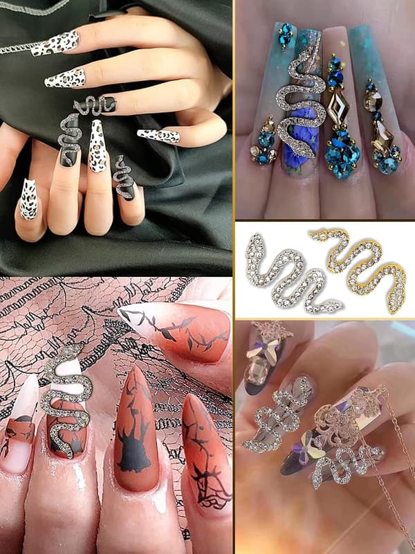 10 Stycken Orm Nagelberlocker 3D Orm Strass Nagelkonst Berlocker D