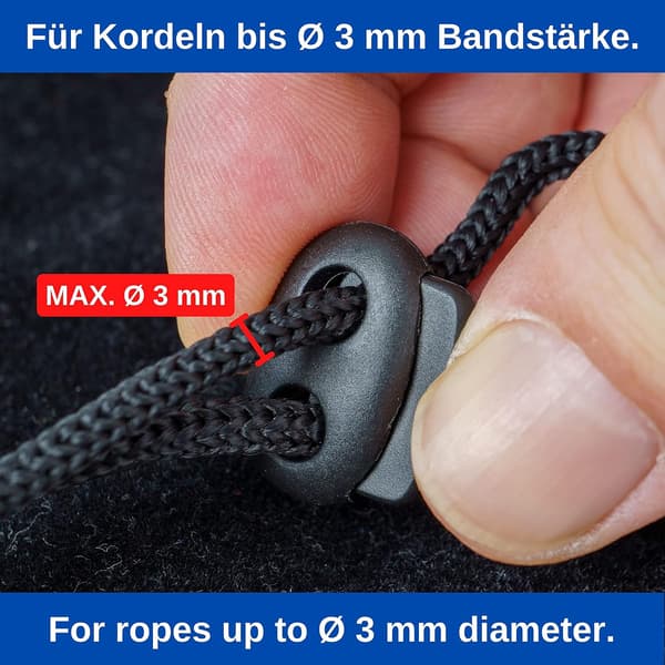 20 stk (sort) snorestopper, 2 huller, 20 x 18 mm, hul 4 x 4 mm, Ide