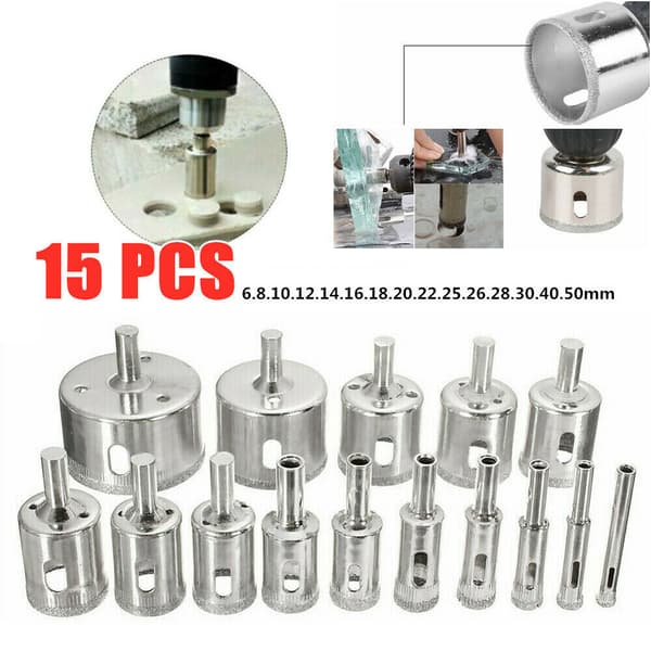 15 diamantbor for granitt keramiske fliser 6-50mm