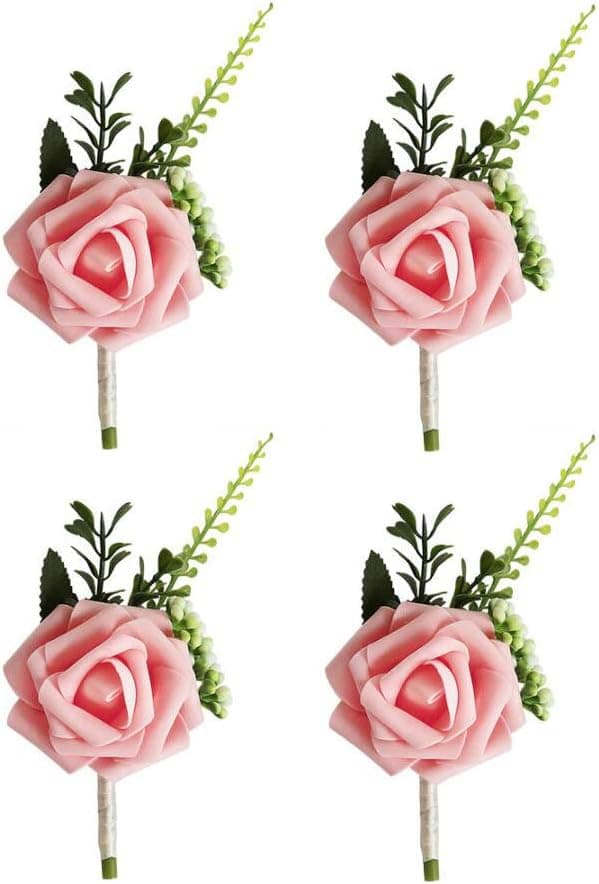4 st Bröllopsboutonniere för män Bröllopsblomma Boutonniere Ros B