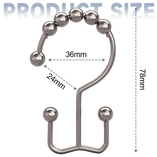 Bruseforhængsringe, glat glidende dobbeltkrogdesign til bruseforhæng, rustfrie metalbrusekroge med kromfinish, friktionsfri glidning