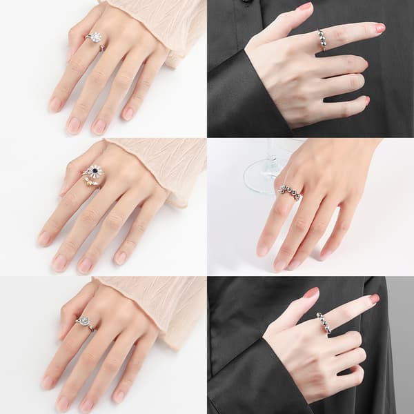 Roterende Ring for Angstlindring, Stresslindringsring med Glatt Spinnemekanisme Hypoallergent Materiale Rustfritt Stål, Justerbar Ring for Kvinner