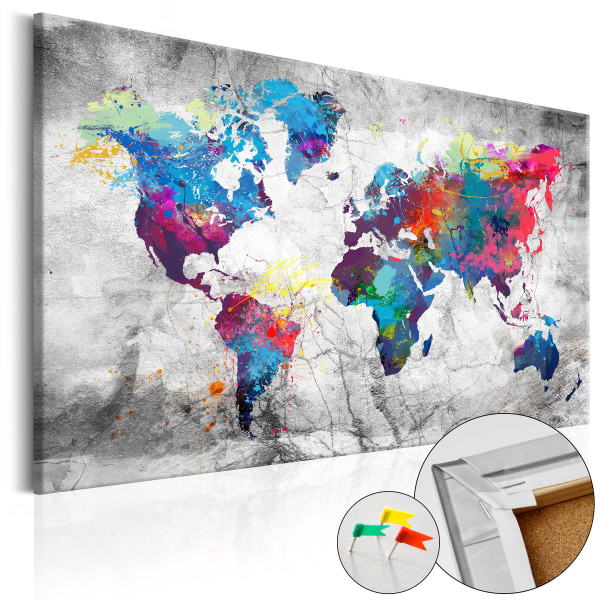 Dekorativ anslagstavla - Världskarta: Grå stil [Cork Map] 90x60