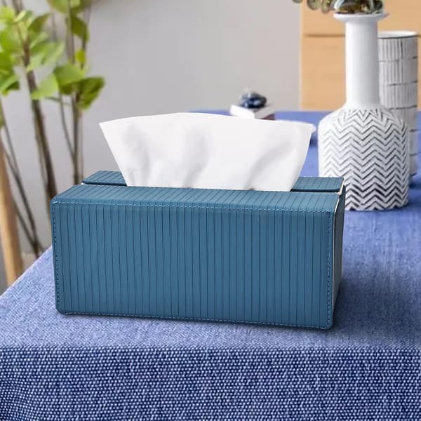 1 stk. (Blå+Aprikosstriper) Rektangulær Tissue Box i Lær