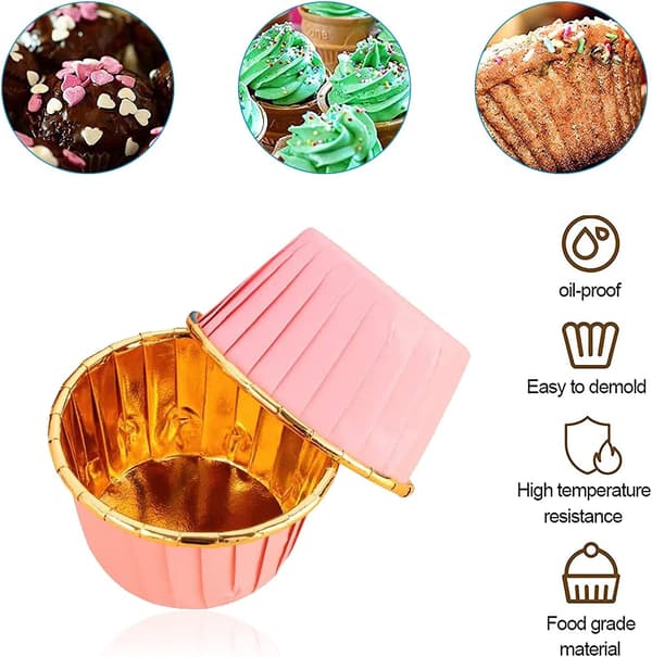 50ST Folie Metallic Cupcake Liners Rosa Baking Cups