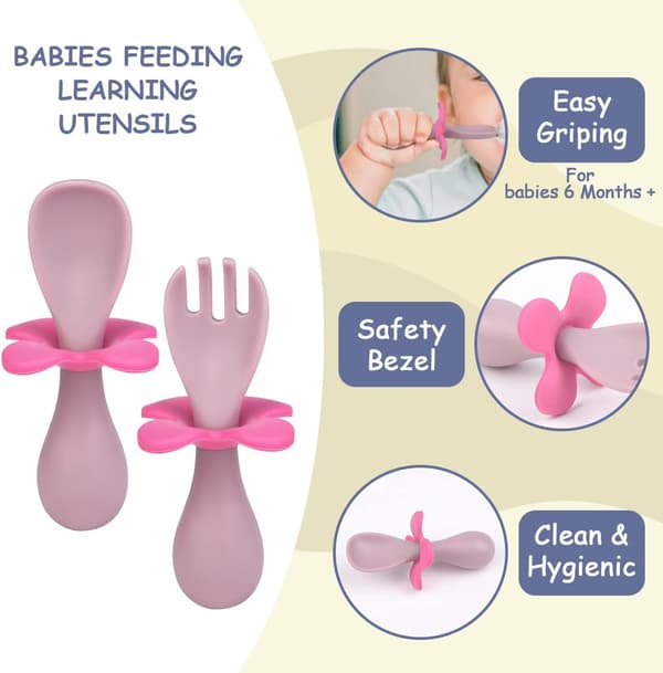 Babysked och gaffel, ergonomiska bestick för bebisar, ergonomiska bestick för inlärning