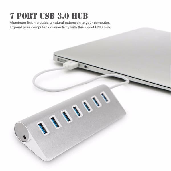 USB-hubb för bärbar dator, driven USB-hubb med höghastighetsdataöverföring, 7-portars SuperSpeed USB 3.0 aluminiumlegeringshubb för stationär Macbook PC, stöder