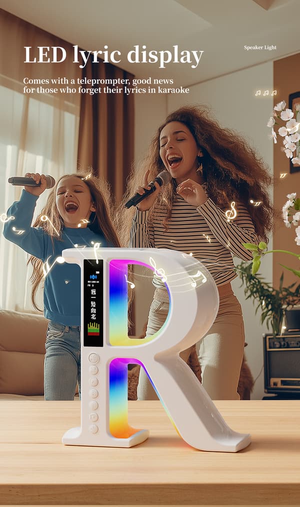 R-formet multifunksjonell Bluetooth-høyttaler med trådløs hurtiglading og RGB-stemningslys