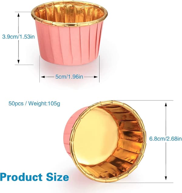 50ST Folie Metallic Cupcake Liners Rosa Baking Cups