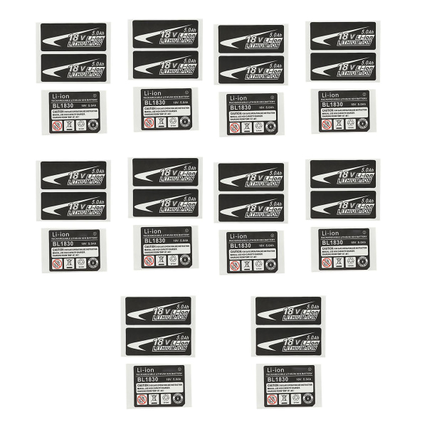 10 uppsättningar BL1830 etikett litiumjonbatteri 18V 5,0Ah klistermärke lämplig för Makita 18V batterilogotyp Black