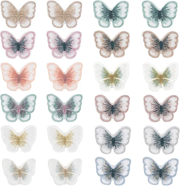 72 stk. sommerfugleblondelapper, 12 farver broderilapper organza