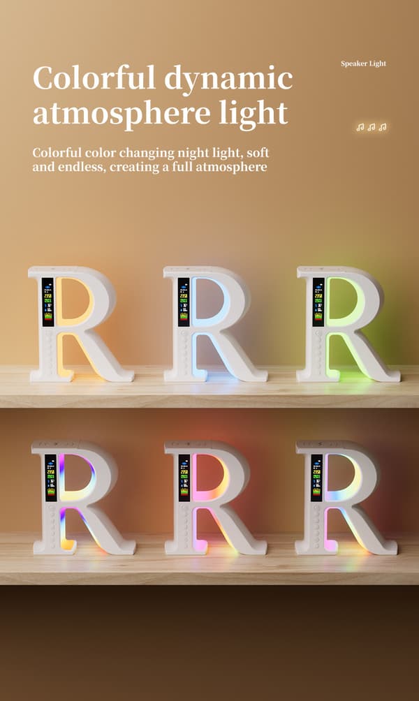 R-formet multifunksjonell Bluetooth-høyttaler med trådløs hurtiglading og RGB-stemningslys