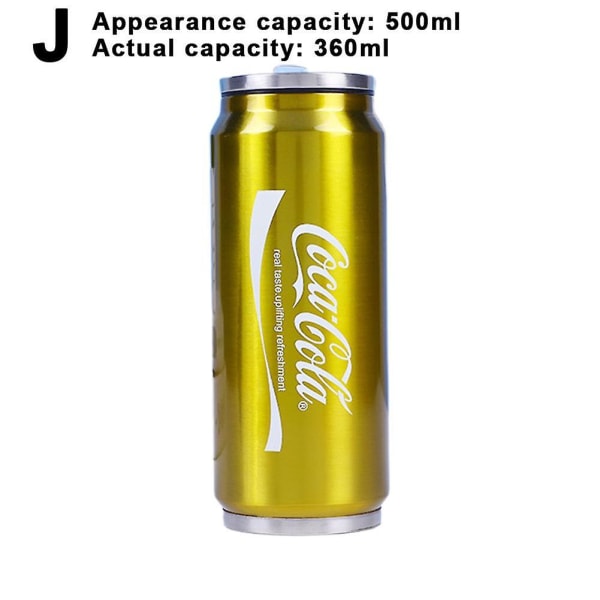 350 ml/500 ml Coca Cola-mugg, varm och kall isolering, 304 termos i rostfritt stål, gigantisk koksvattenflaska, Custom Car Tra Actual Capacity 360Ml Gold
