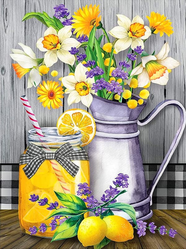 5D DIY Diamantmalingssæt, 30x40cm Blomster Citron Diamantmaling