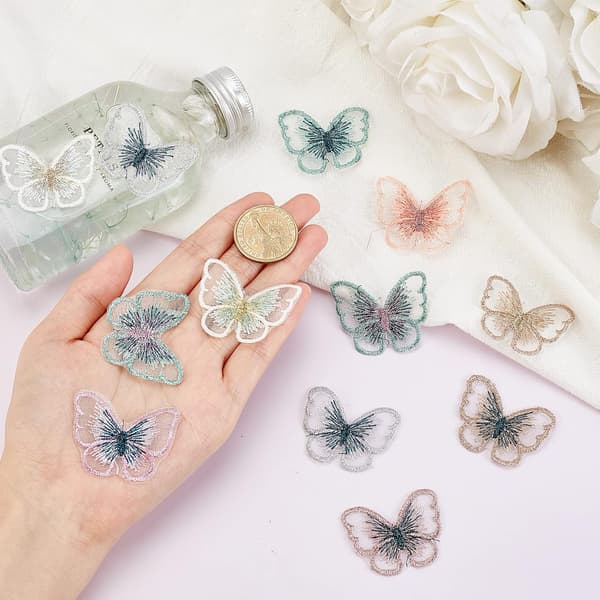 72 stk. sommerfugleblondelapper, 12 farver broderilapper organza