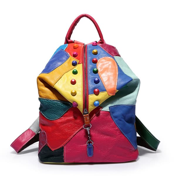 Sød farverig patchwork kvinderygsæk mode cool bogtaske pige