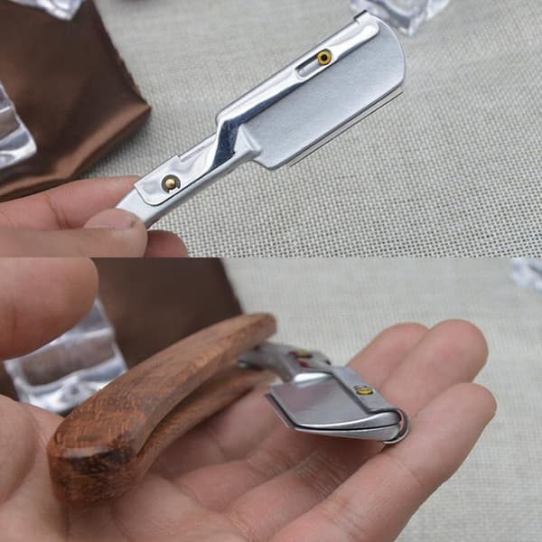 Salon Kvalitet Barberkniv med Læderstrop, Professionel Barberkniv med Rustfrit Stål Blad