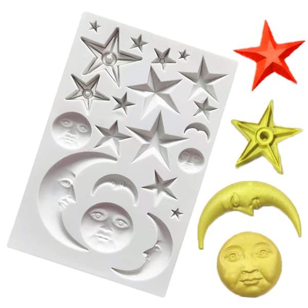 Måne- og stjerneformede silikoneforme, sol, måne og stjerner design, f
