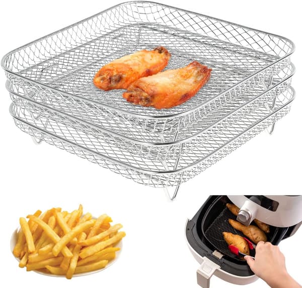 (Firkantet) Airfryer-riste 3-lags stabelbare dehydrator-riste Plet