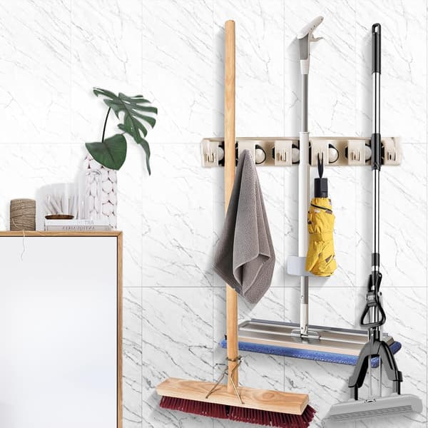 1 stk (Beige) Multifunksjons Veggmontert Moppholder, Veggmontert