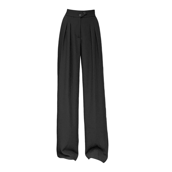 1/2/3/5 Womens Wide Leg Byxor Raka Ben Högmidjat kontor Black L 1Set