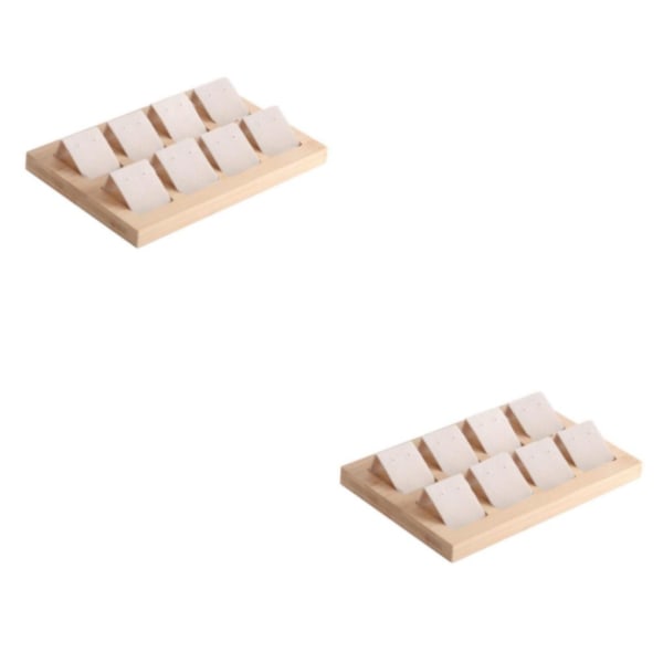 1/2/3 trä örhängeskorthållare med bricka för smycketillbehör 8 Pair Cream 2Set