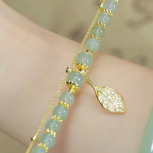 Utsökt Hetian Jade Gold Leaf Armband Lucky Gift For Women