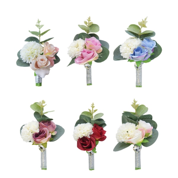 5 delar bröllopsblommor Säker och återanvändbar handledskorsage för män Red
