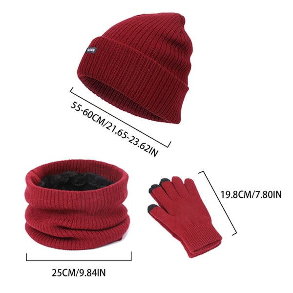1/2 Beanie Hat Scarf Handskar Set Varm mjuk bomull för skidcykling Red 1Set