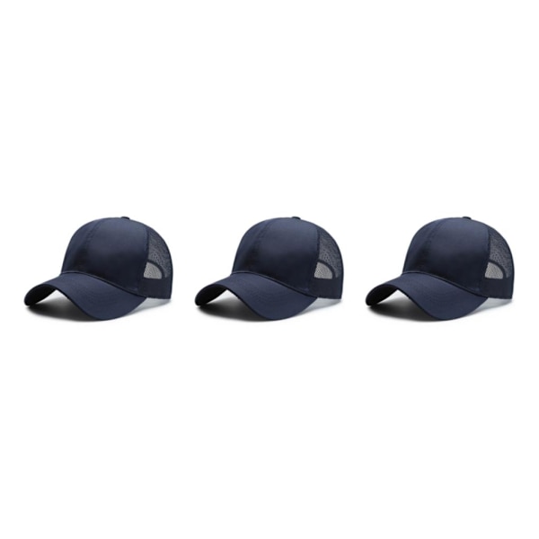 1/2/3 Summer Tunn Polyester Mesh Trucker Hat Justerbar navy blue 3Set