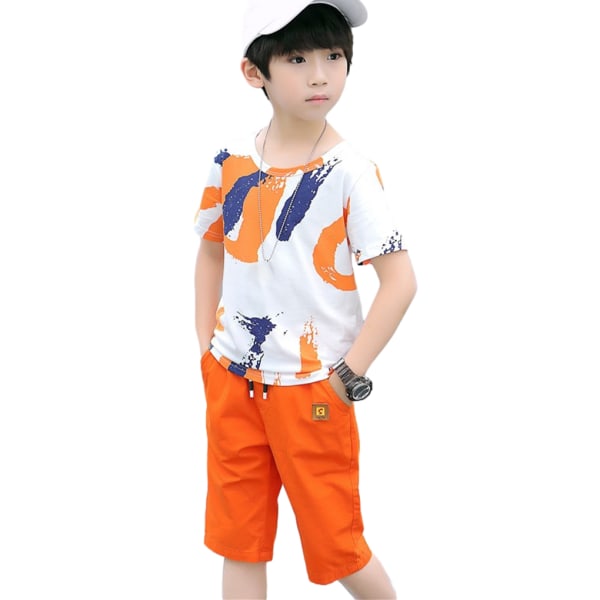1/2/3/5 Pojkar Kläder Sommar Outfit Tonårsskjortor Multipurpose Orange 160cm 1 Pc