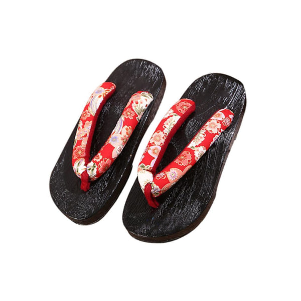 1/2 Japanska träskor Tofflor Geta Sandaler För Flip Flops för män Red Round Size 37 1Set