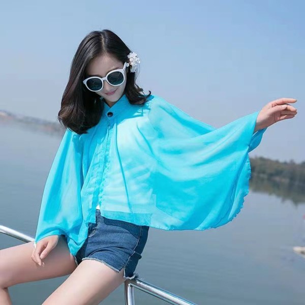 Mode Boho Kvinnor Chiffong Cardigans Loose Sheer Top Jacka Blue 140x53cm