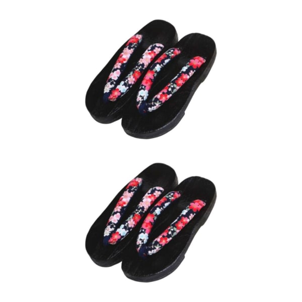 1/2 Japanska träskor Tofflor Geta Sandaler För Flip Flops för män Black Round Size 40 2Set