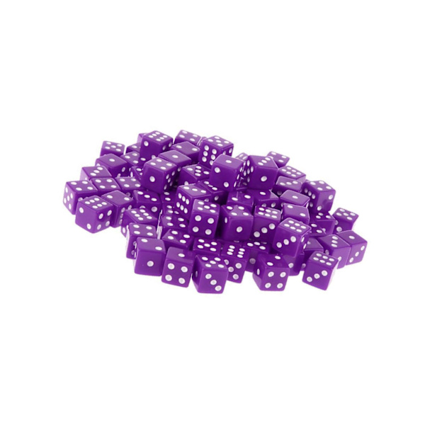 100 x ogenomskinliga 16 mm sexsidiga RPG-spel med tärningar Purple