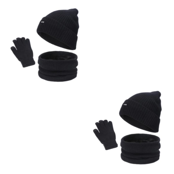 1/2 Beanie Hat Scarf Handskar Set Varm mjuk bomull för skidcykling Black 2Set