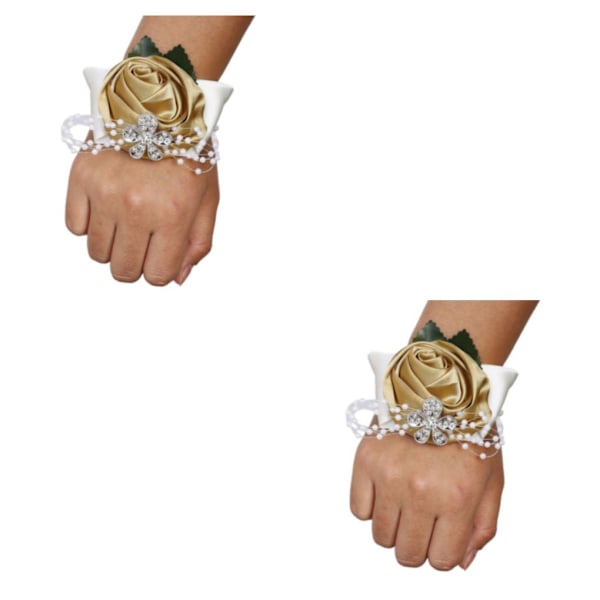 1/2/3/5 Tyg Elegant Handgjord Satin Rose Wrist Corsage För N22 light gold 2PCS