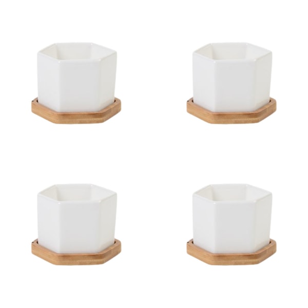 Keramisk Hexagon Suckulent Planter med bambu bricka Hemmakontoret