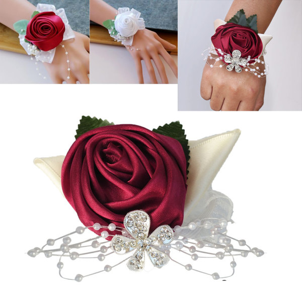 1/2/3/5 Tyg Elegant Handgjord Satin Rose Wrist Corsage För N27 purple red 1 Pc