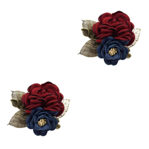 1/2 koreansk stil Rose Flower Sjal Brosch Pin Brudgum Brud Wine 2Set
