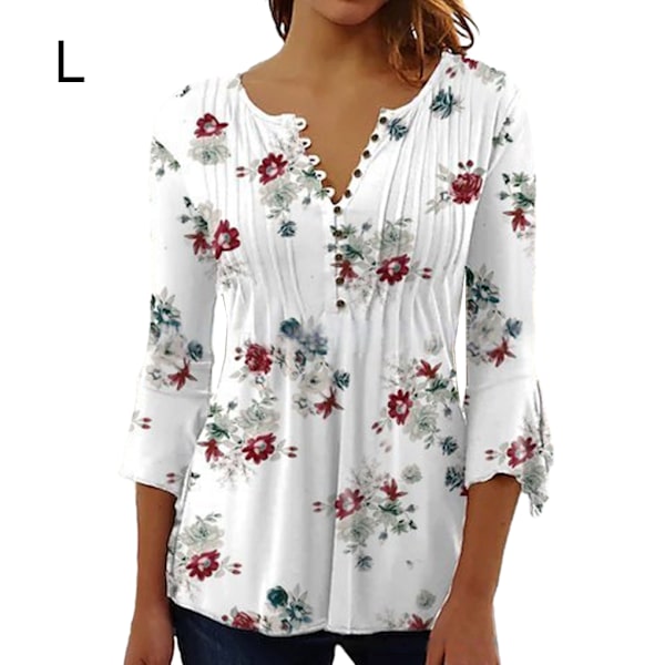 3/4 Sleeve Toppar Swing T-Shirt Sommar Tunika Elegant Långvarig White L