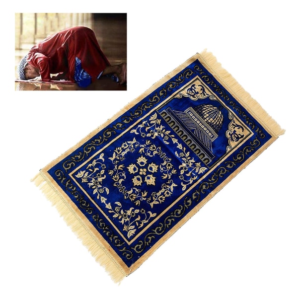 Muslimsk bönematta Eid Broderi Gobeläng Matta Halkfri matta Blue 110x70cm