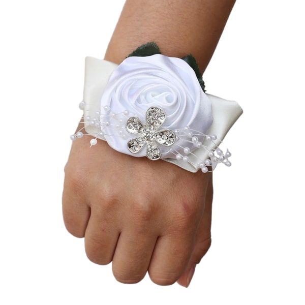 1/2/3/5 Tyg Elegant Handgjord Satin Rose Wrist Corsage För N16 white 1 Pc