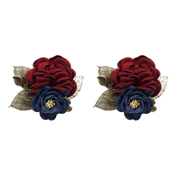 1/2 koreansk stil Rose Flower Sjal Brosch Pin Brudgum Brud Wine 2Set