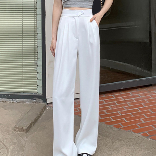 1/2/3/5 Womens Wide Leg Byxor Raka Ben Högmidjat kontor White L 1Set