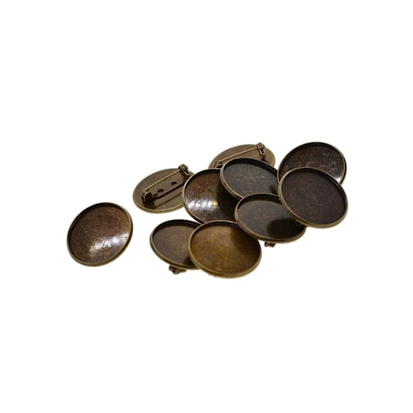 1/5 10 st 25 mm broschtillverkning av tomma cabochonramsinställningsbrickor Bronze 1Set