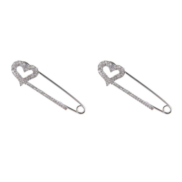 1/2/3/5 Crystal Safety Pin Scarf Coat Klänning Clip Collar Lapel Pin heart Silver 2Set