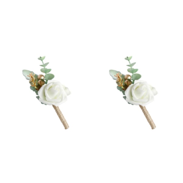 1/2/3/5 Stabilt fixerade konstgjorda bröllopsblommor Boutonniere För Milky White 2PCS