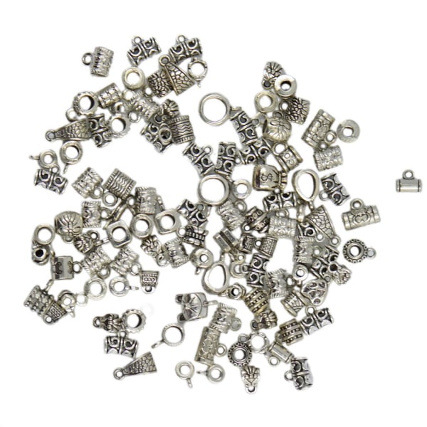 100st Mix Antik Silver Berlock Hängen Spacer Beads with Loop