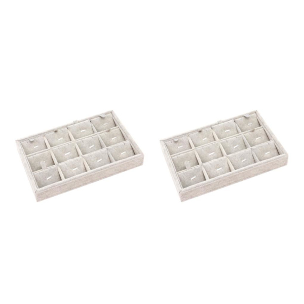 1/2/3/5 Stapelbar smyckesbricka Multipurpose Portable Velvet för Flannel White 12 Grids 2Set